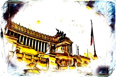 Roma İtalya sanatı eskiz çizimi eğlenceli tasarım antika retro