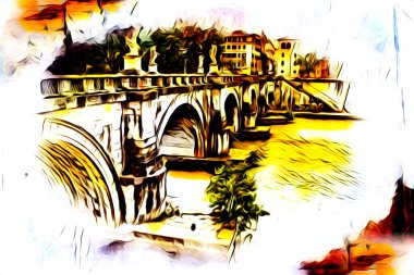 Roma İtalya sanatı eskiz çizimi eğlenceli tasarım antika retro