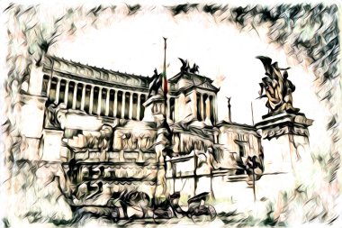 Roma İtalya sanatı eskiz çizimi eğlenceli tasarım antika retro