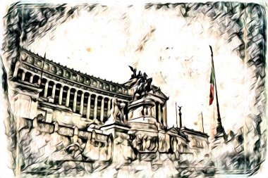 Roma İtalya sanatı eskiz çizimi eğlenceli tasarım antika retro