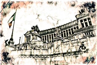 Roma İtalya sanatı eskiz çizimi eğlenceli tasarım antika retro