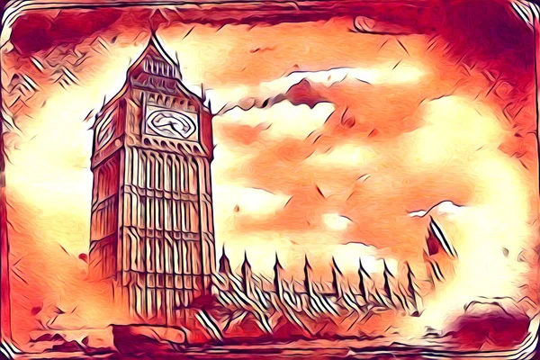 Londen Kunst Tekening Schets Illustratie Leuk Ontwerp Vintage Retro — Stockfoto