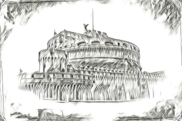 Рим Італія Художній Ескіз Ілюстрація Веселий Дизайн Вінтажного Ретро — стокове фото