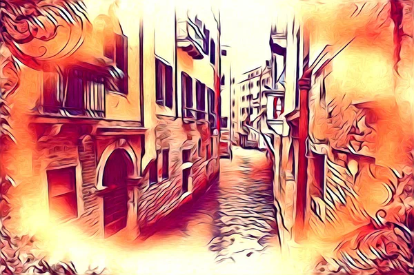 Venecia Arte Dibujo Boceto Ilustración Divertido Diseño Vintage Retro — Foto de Stock