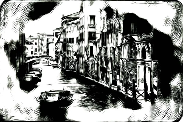 Venice Art Drawing Sketch Illustration Fun Design Vintage Retro — Stock Photo, Image