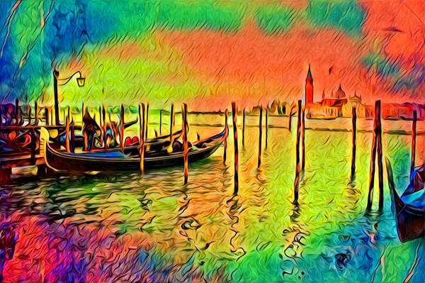 Venecia Arte Dibujo Boceto Ilustración Divertido Diseño Vintage Retro — Foto de Stock