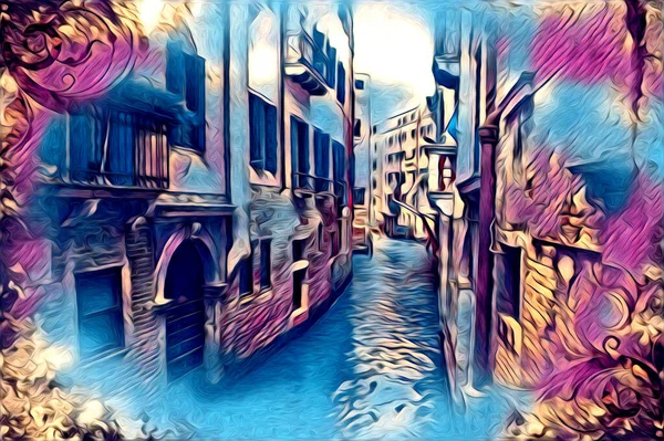 Venecia Arte Dibujo Boceto Ilustración Divertido Diseño Vintage Retro — Foto de Stock