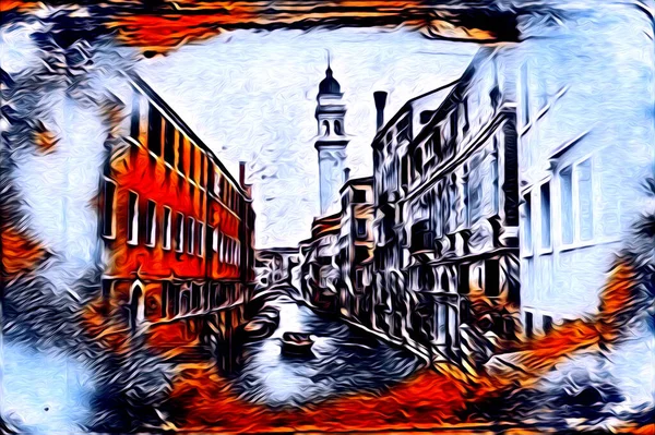 Venezia Arte Disegno Schizzo Illustrazione Divertimento Design Vintage Retro — Foto Stock