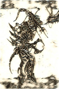 Sibernetik imgelemler gelecekteki dünyada gelecekteki metalik bilim kurgu erkek insansı sayborgun resimleridir.