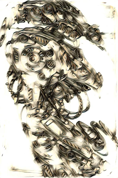Кибернетические Видения Иллюстрации Футуристической Металлической Научной Фантастики Мужского Гуманоидного Киборга — стоковое фото