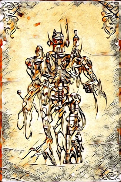 Kybernetické Vize Ilustrující Futuristickou Metalickou Science Fiction Mužský Humanoidní Kyborg — Stock fotografie
