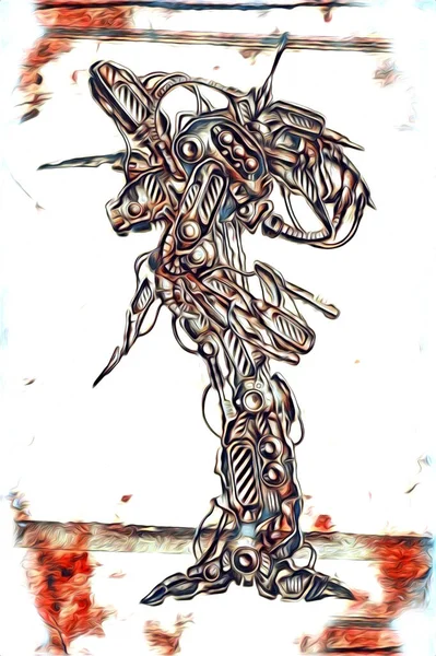 Κυβερνητικά Οράματα Εικονογράφηση Φουτουριστικής Μεταλλικής Επιστημονικής Φαντασίας Αρσενικό Ανθρωποειδές Cyborg — Φωτογραφία Αρχείου
