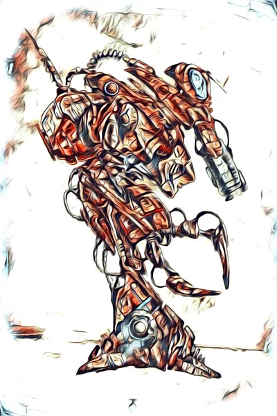 Cybernetic Visions Illustration Futuristic Metallic Science Fiction Male Humanoid Cyborg — Photo