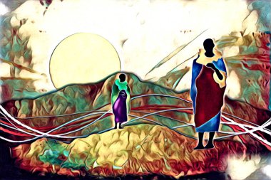 Afrikalı etnik retro vintage çizim çizimi