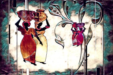 Afrikalı etnik retro vintage çizim çizimi