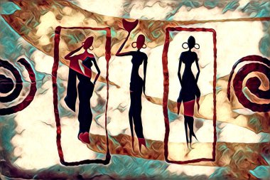 Afrikalı etnik retro vintage çizim çizimi