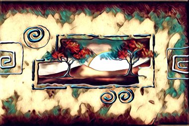 Afrikalı etnik retro vintage çizim çizimi