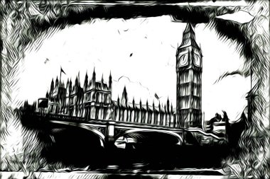 Londra sanat tasarımı çizimi çizimi eğlenceli tasarım antika retro