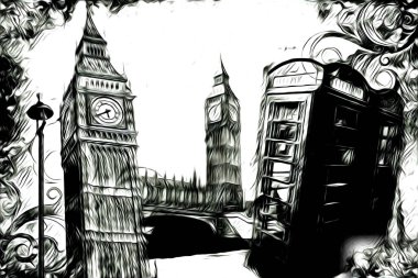 Londra sanat tasarımı çizimi çizimi eğlenceli tasarım antika retro