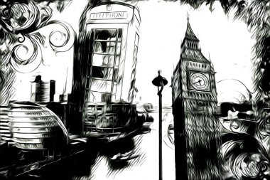 Londra sanat tasarımı çizimi çizimi eğlenceli tasarım antika retro