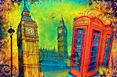 Londra sanat tasarımı çizimi çizimi eğlenceli tasarım antika retro
