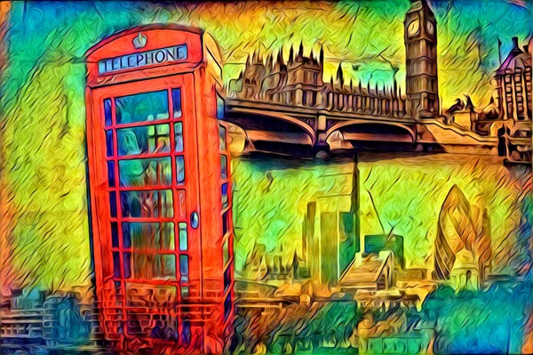 Londra Arte Disegno Schizzo Illustrazione Divertimento Design Vintage Retro — Foto Stock