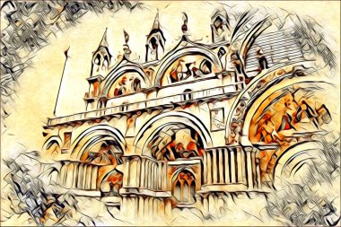 Venedik sanat eskizi çizimi eğlenceli tasarım antika retro