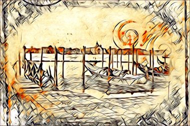 Venedik sanat eskizi çizimi eğlenceli tasarım antika retro