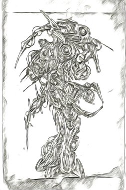 Sibernetik imgelemler gelecekteki dünyada gelecekteki metalik bilim kurgu erkek insansı sayborgun resimleridir.