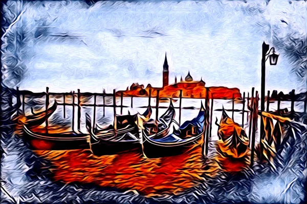 Venecia Arte Dibujo Boceto Ilustración Divertido Diseño Vintage Retro — Foto de Stock