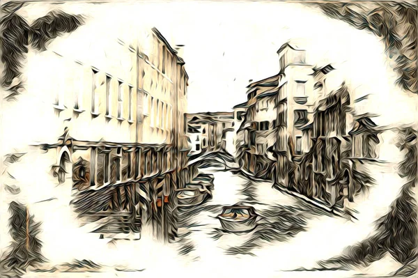 Venise Dessin Art Croquis Illustration Fun Design Vintage Rétro — Photo