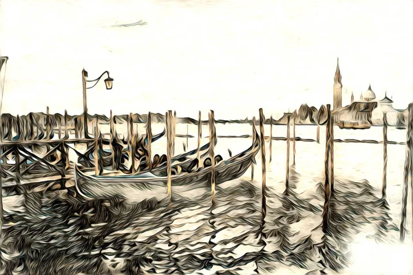 Venecia Arte Dibujo Boceto Ilustración Divertido Diseño Vintage Retro —  Fotos de Stock