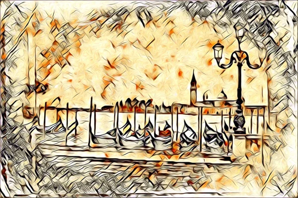 Venezia Arte Disegno Schizzo Illustrazione Divertimento Design Vintage Retro — Foto Stock