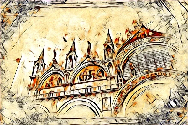 Venezia Arte Disegno Schizzo Illustrazione Divertimento Design Vintage Retro — Foto Stock