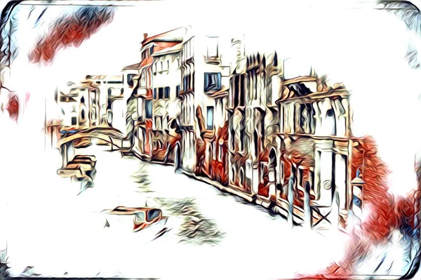 Venezia Arte Disegno Schizzo Illustrazione Divertimento Design Vintage Retro — Foto Stock