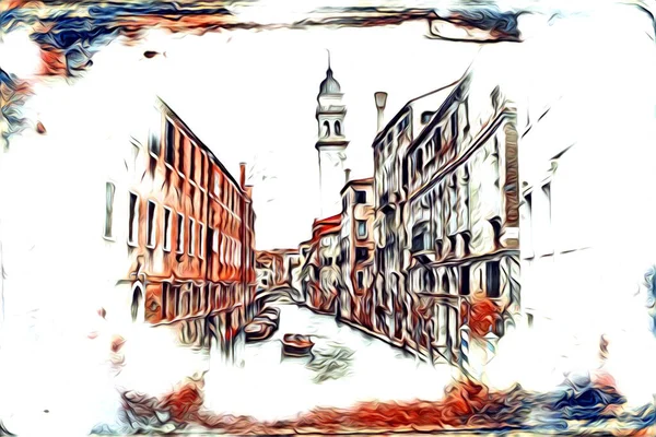 Veneza Arte Desenho Esboço Ilustração Divertido Design Vintage Retro — Fotografia de Stock