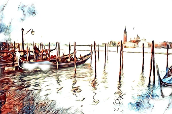 Venecia Arte Dibujo Boceto Ilustración Divertido Diseño Vintage Retro — Foto de Stock