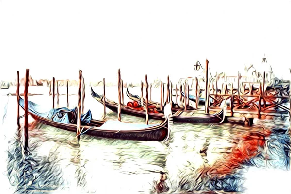 Venecia Arte Dibujo Boceto Ilustración Divertido Diseño Vintage Retro — Foto de Stock