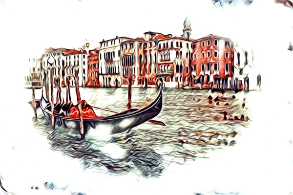 Venecia Arte Dibujo Boceto Ilustración Divertido Diseño Vintage Retro — Foto de Stock