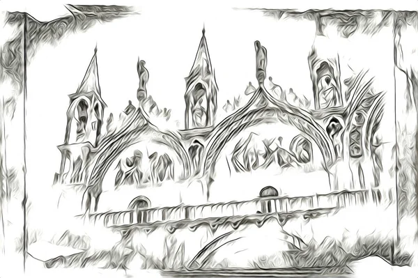 Venise Dessin Art Croquis Illustration Fun Design Vintage Rétro — Photo