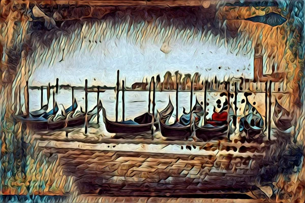 Venecia Arte Dibujo Boceto Ilustración Divertido Diseño Vintage Retro —  Fotos de Stock