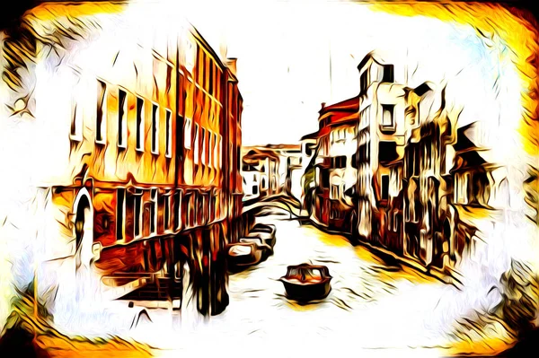 Venecia Arte Dibujo Boceto Ilustración Divertido Diseño Vintage Retro — Foto de Stock