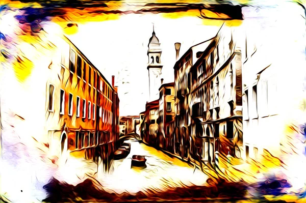 Venecia Arte Dibujo Boceto Ilustración Divertido Diseño Vintage Retro — Foto de Stock