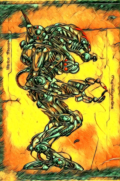 Cybernetic Visions Illustration Futuristic Metallic Science Fiction Male Humanoid Cyborg — Photo