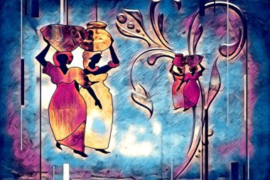 Afrikalı etnik retro vintage çizim çizimi