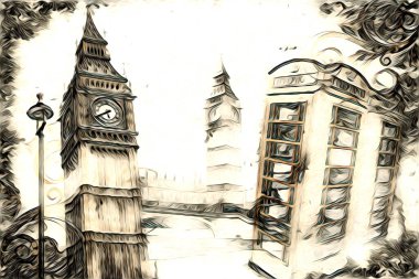 Londra sanat tasarımı çizimi çizimi eğlenceli tasarım antika retro
