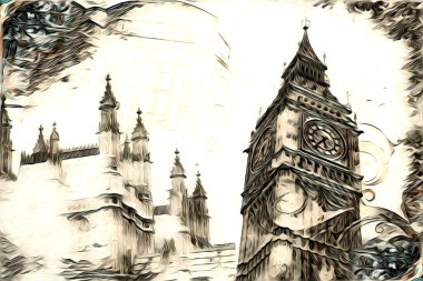 Londra sanat tasarımı çizimi çizimi eğlenceli tasarım antika retro