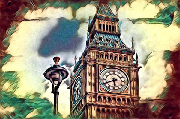 Londra Arte Disegno Schizzo Illustrazione Divertimento Design Vintage Retro — Foto Stock