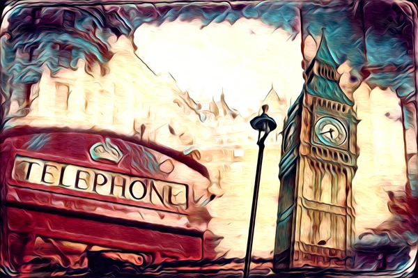 Sketsa Gambar Seni London Sketsa Desain Menyenangkan Retro Vintage — Stok Foto