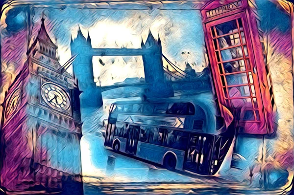 Londra Arte Disegno Schizzo Illustrazione Divertimento Design Vintage Retro — Foto Stock